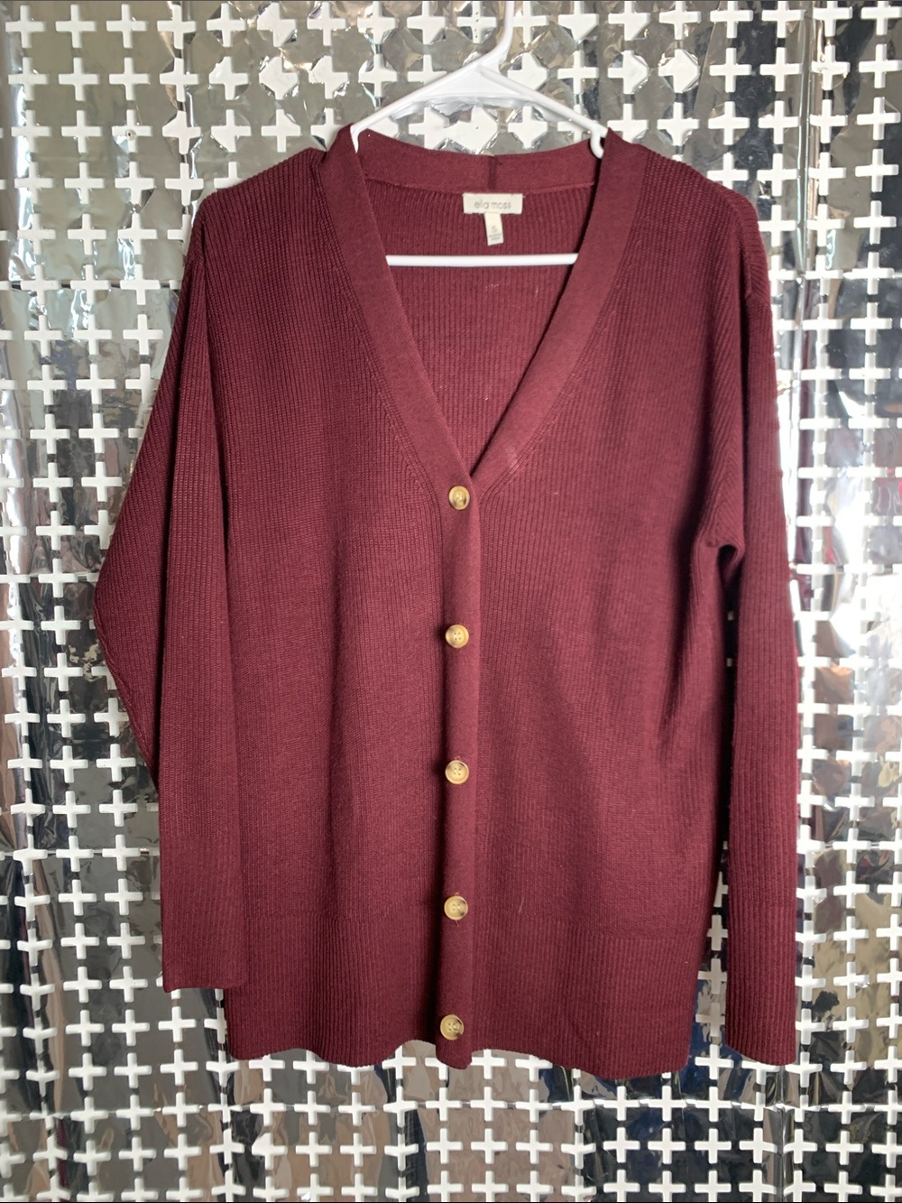 Ella Moss Burgundy V-Neck Button Cardigan